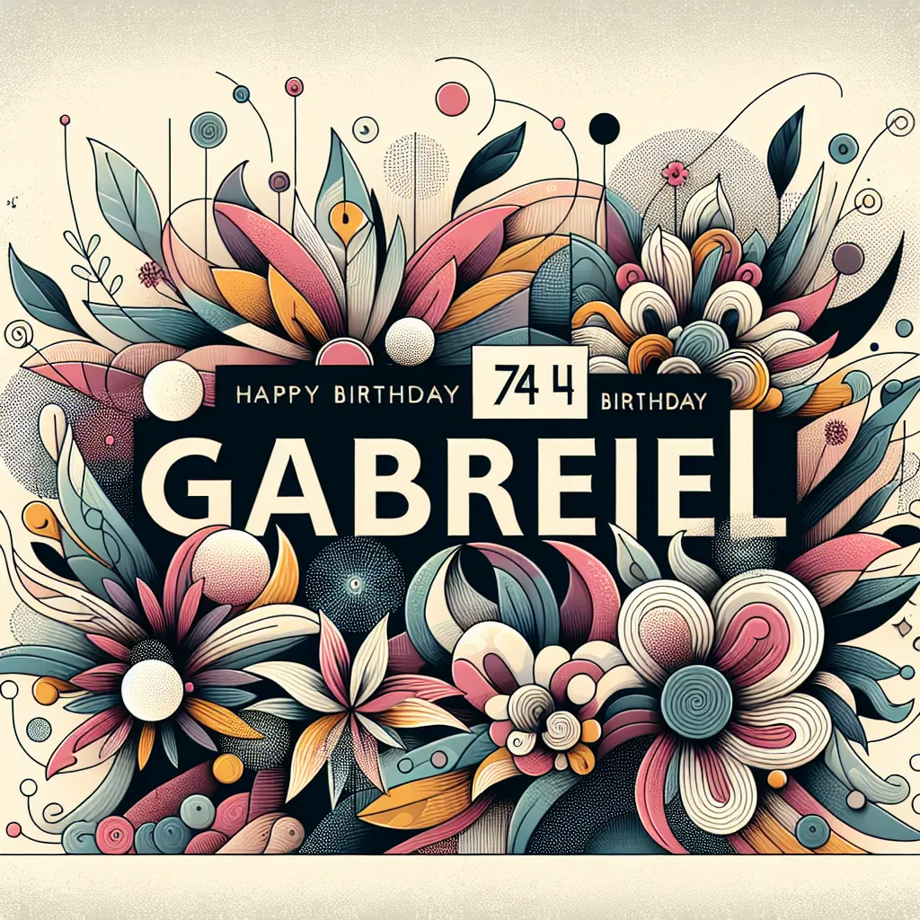 Happy 74th Birthday Gabriel with Flowers Abstract Art Style