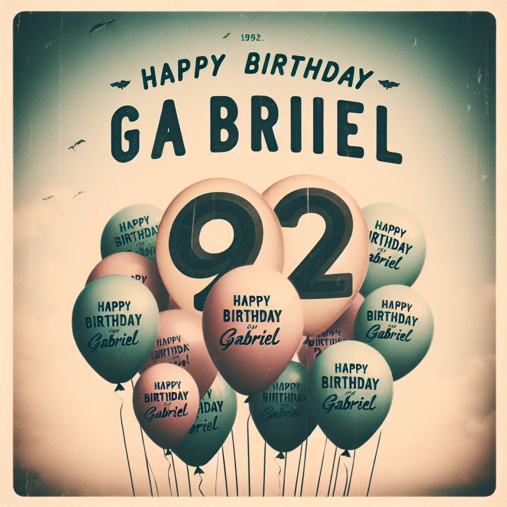 Happy 92nd Birthday Gabriel with Balloon Vintage Nostalgic Style