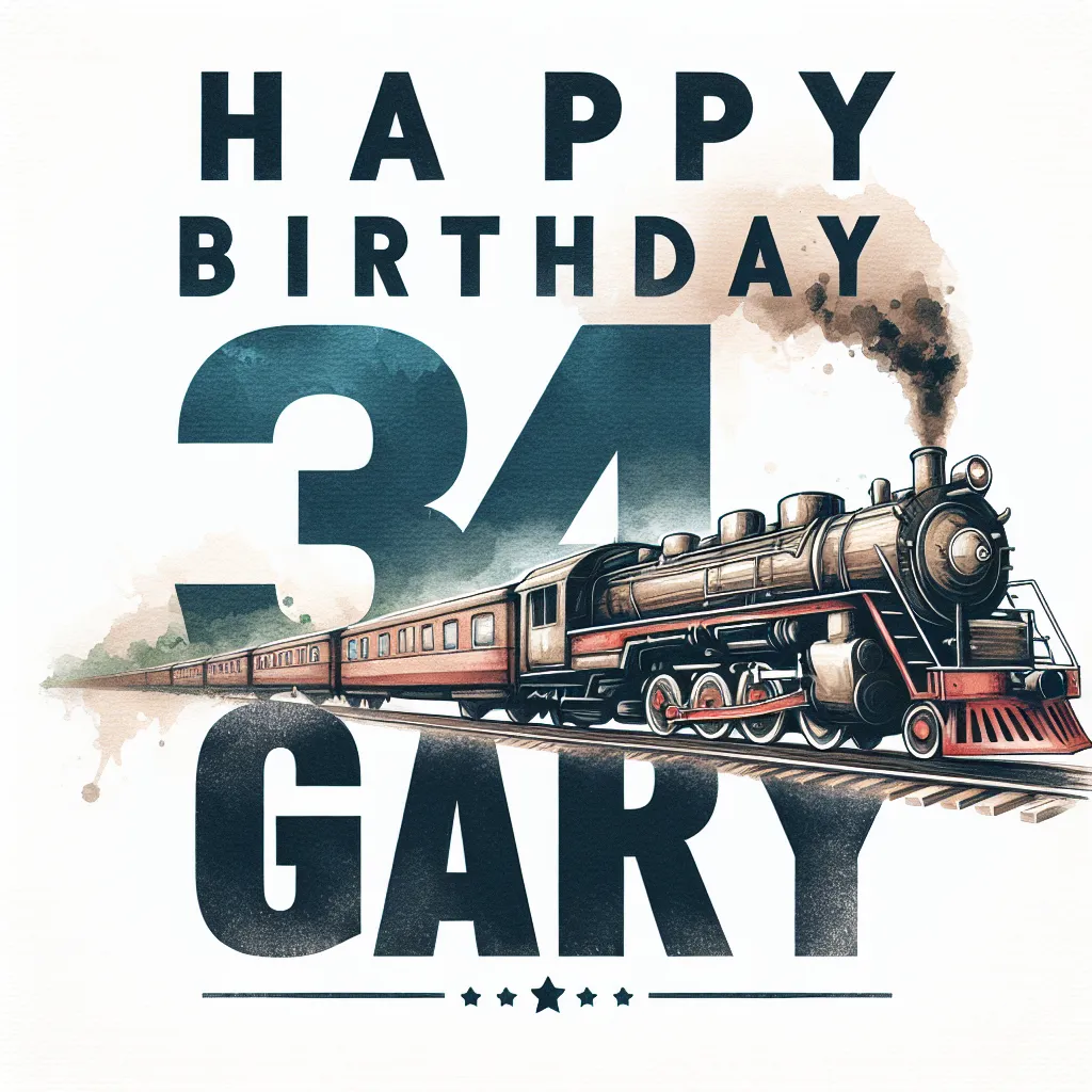 Happy 34th Birthday Gary with Train Watercolor Style