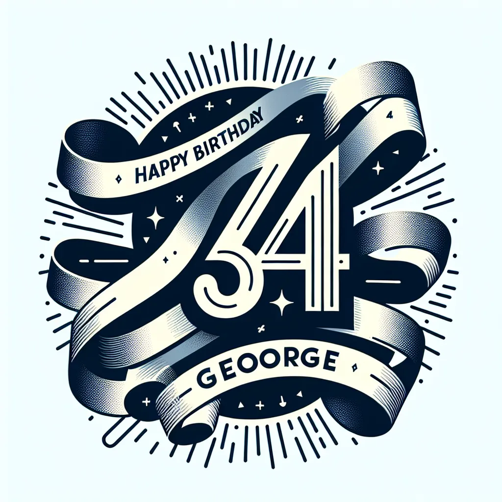 Happy 34th Birthday George with Ribbon Abstract Art Style