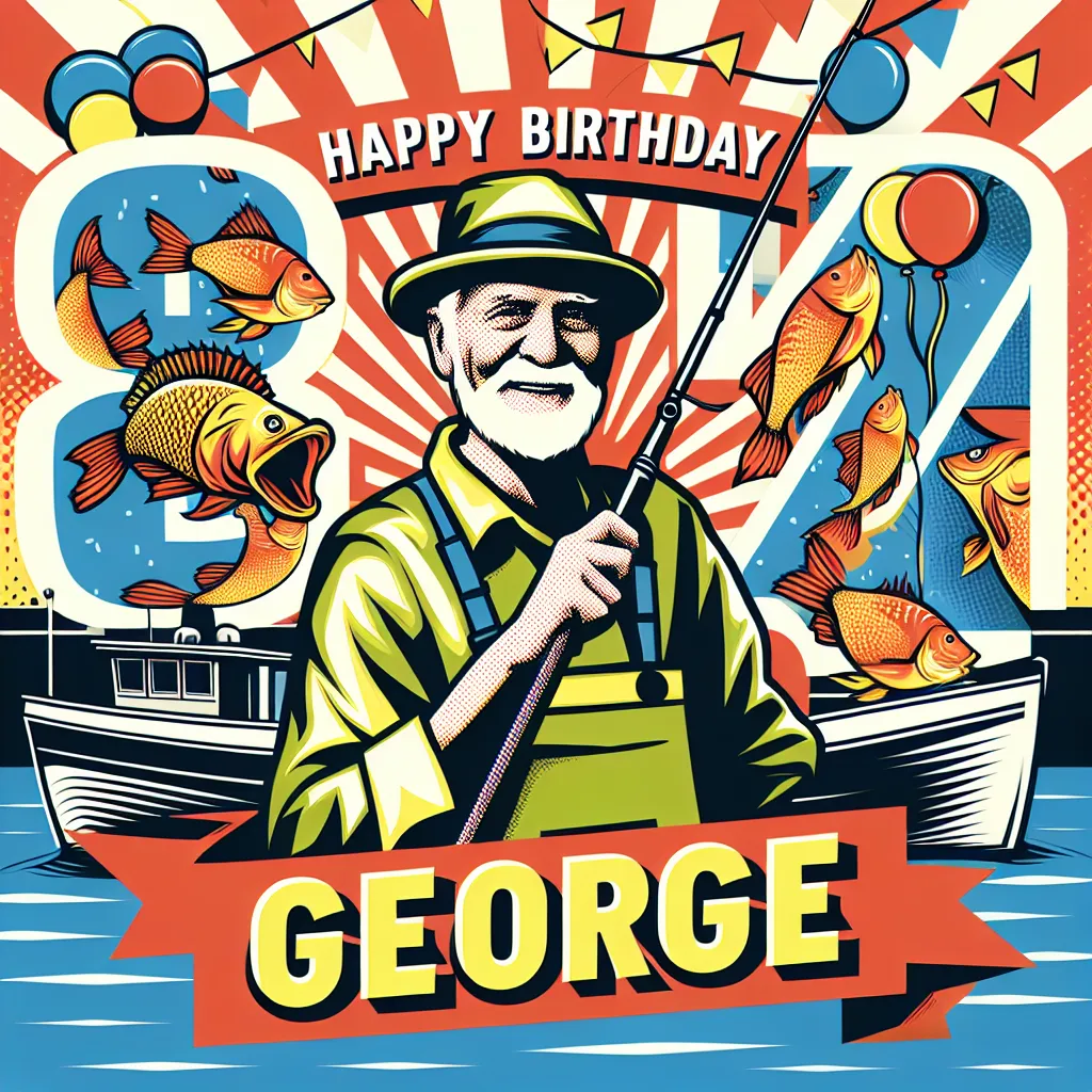 Happy 91st Birthday George with Fisherman Pop Art Style