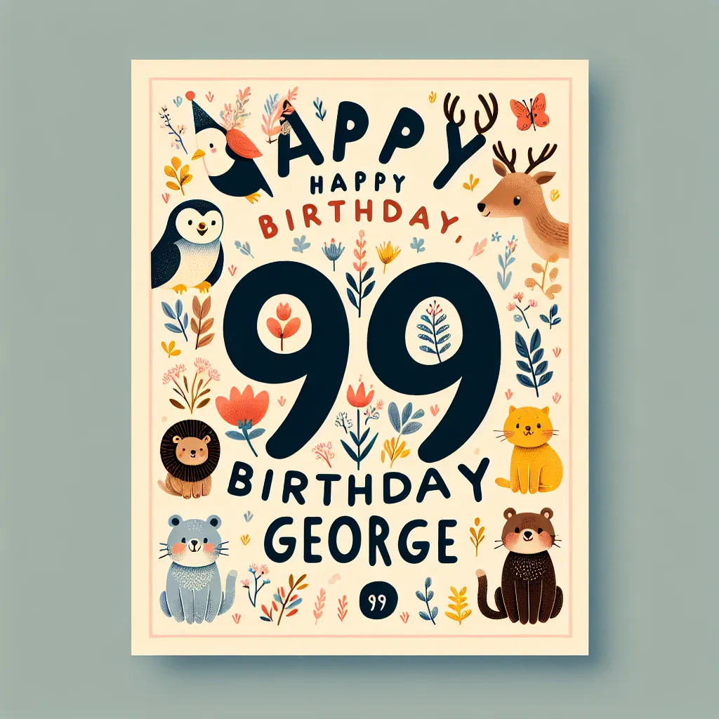 Happy 99th Birthday George with Cute Animals Nature Floral Style
