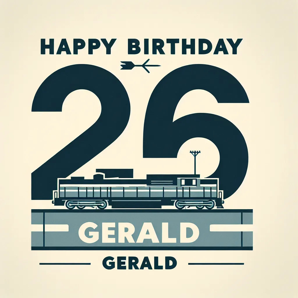 Happy 26th Birthday Gerald with Train Modern Minimalist Style