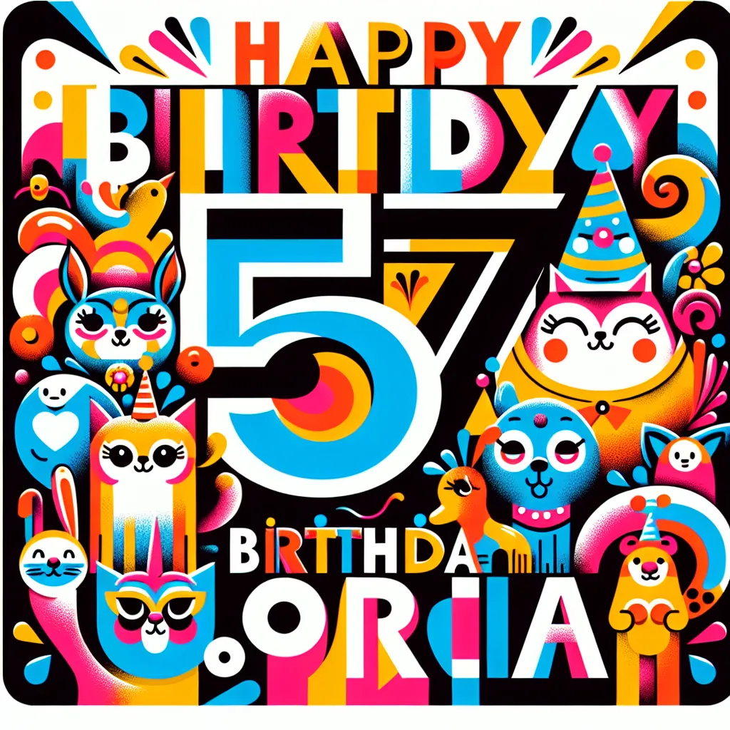 Happy 57th Birthday Gloria with Cute Animals Pop Art Style