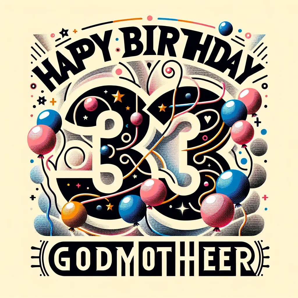 Happy 33rd Birthday Godmother with Balloon Abstract Art Style