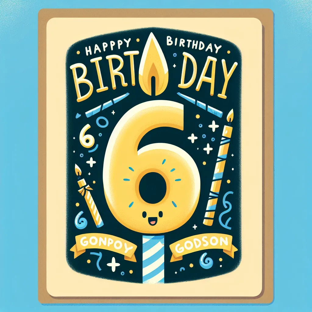 Happy 6th Birthday Godson with Candle Illustration Cartoon Style