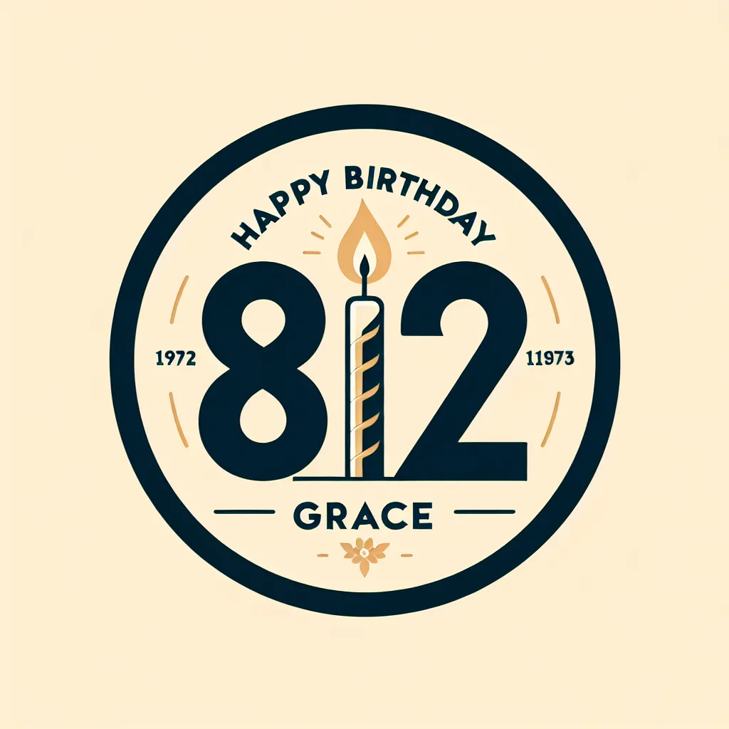 Happy 82nd Birthday Grace with Candle Modern Minimalist Style