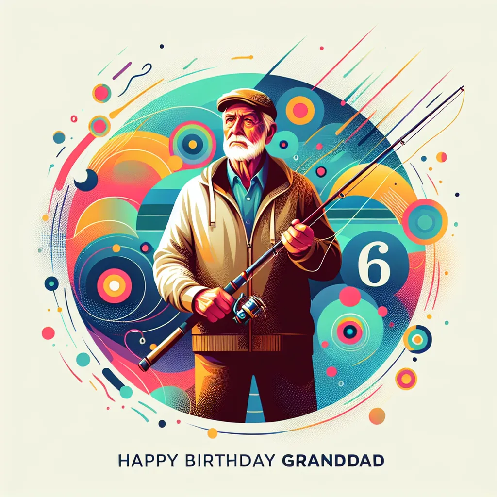Happy 66th Birthday Granddad with Fisherman Abstract Art Style