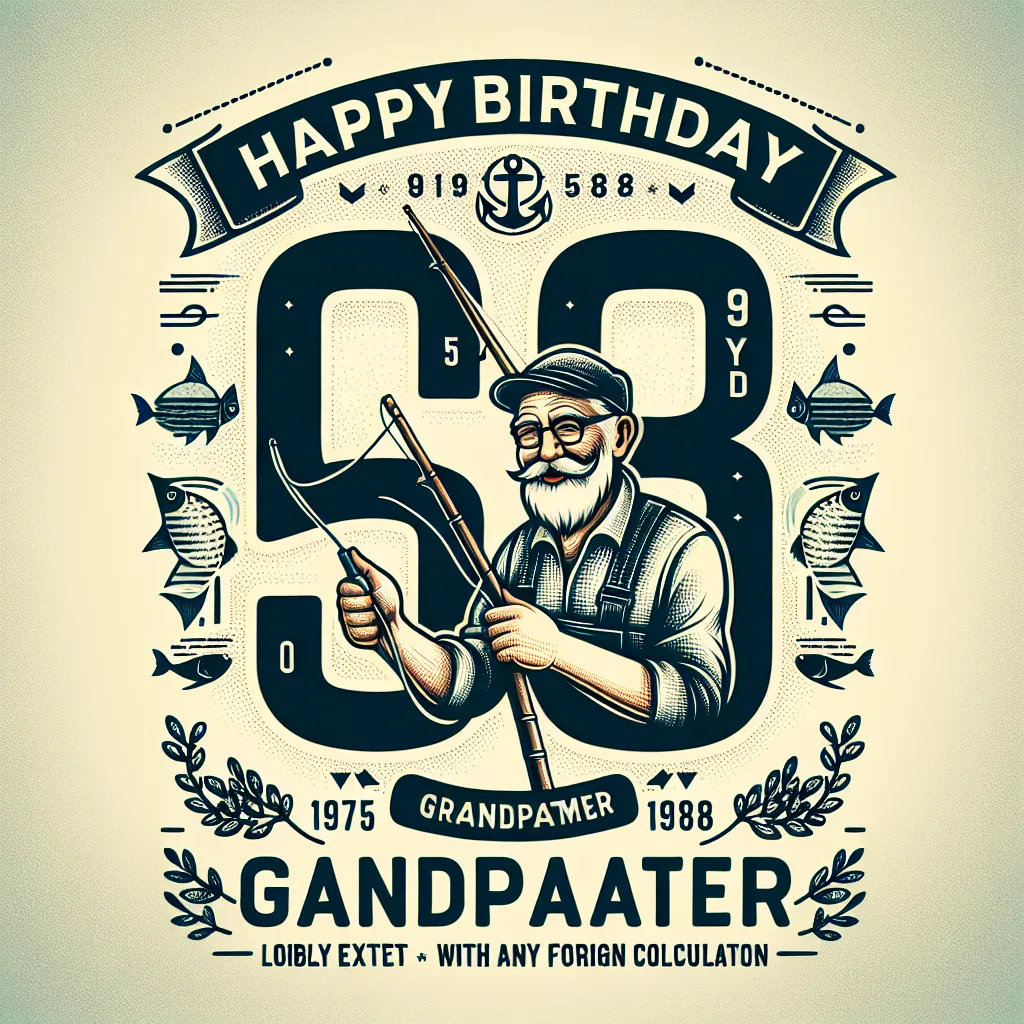 Happy 58th Birthday Grandfather with Fisherman Vintage Nostalgic Style