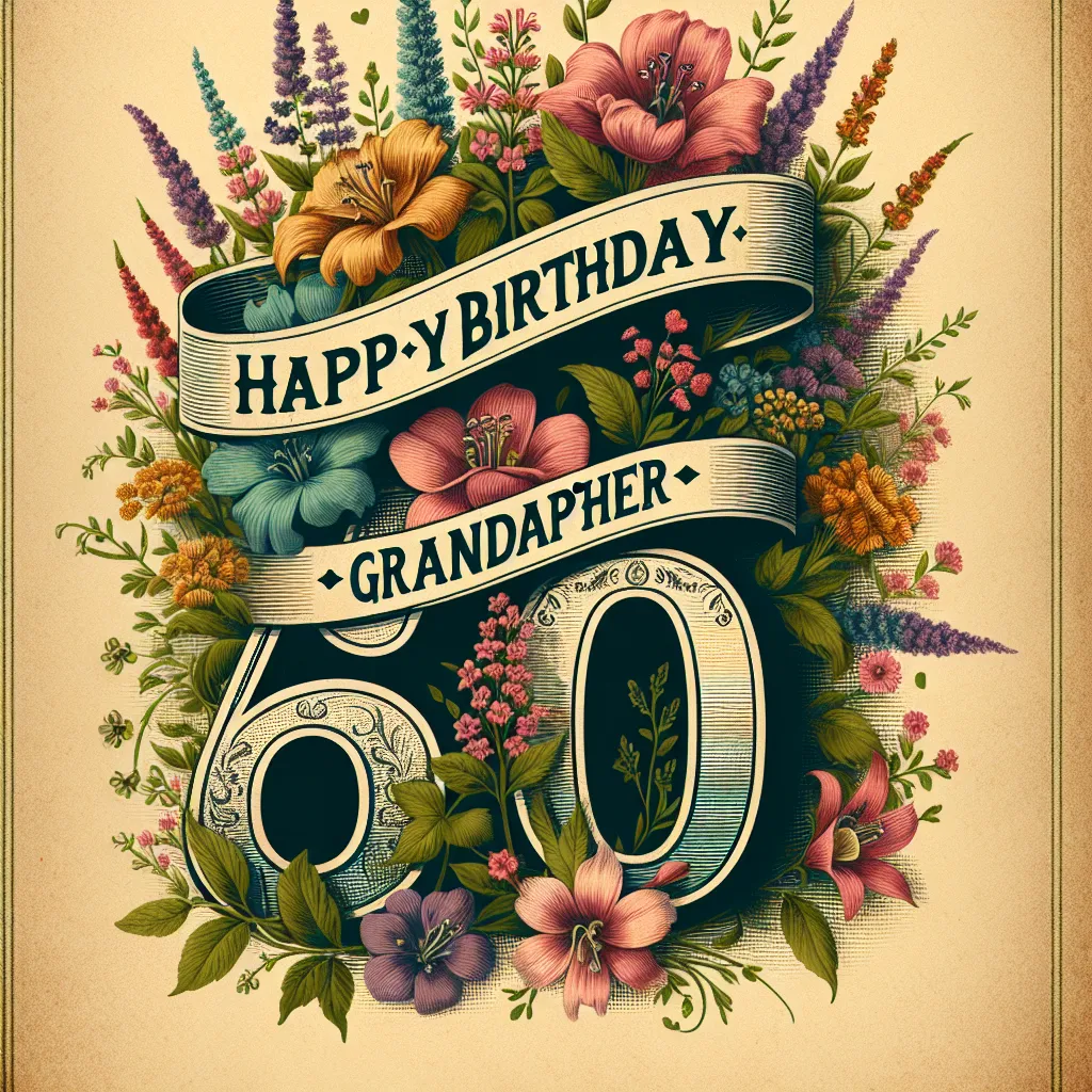 Happy 60th Birthday Grandfather with Flowers Vintage Nostalgic Style