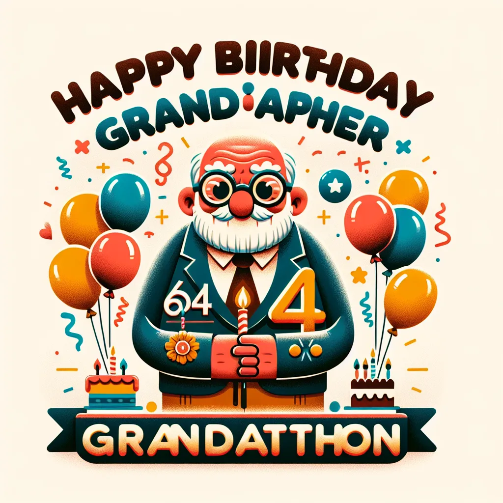 Happy 64th Birthday Grandfather with Balloon Humorous Funny Style