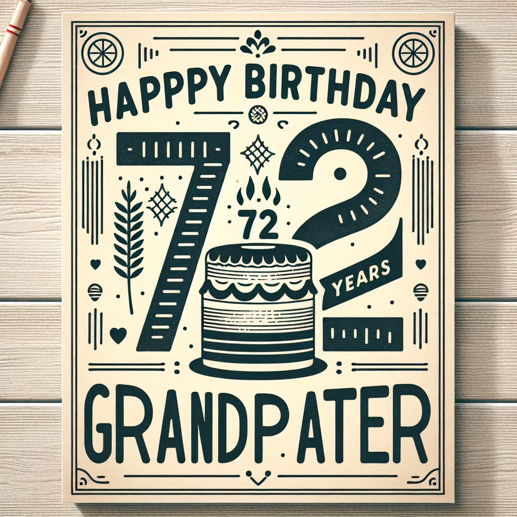 Happy 72nd Birthday Grandfather with Cake Handcrafted DIY Style