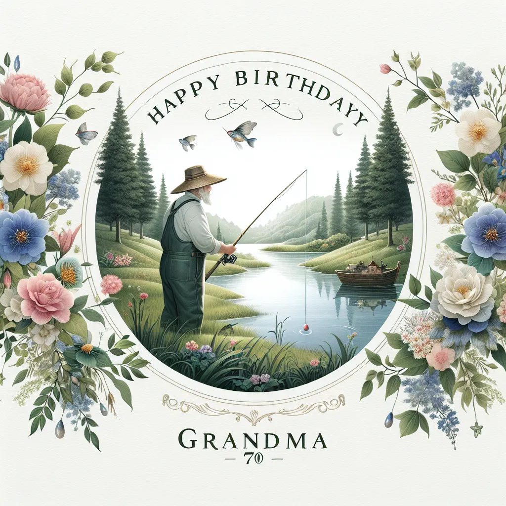 Happy 70th Birthday Grandma with Fisherman Nature Floral Style