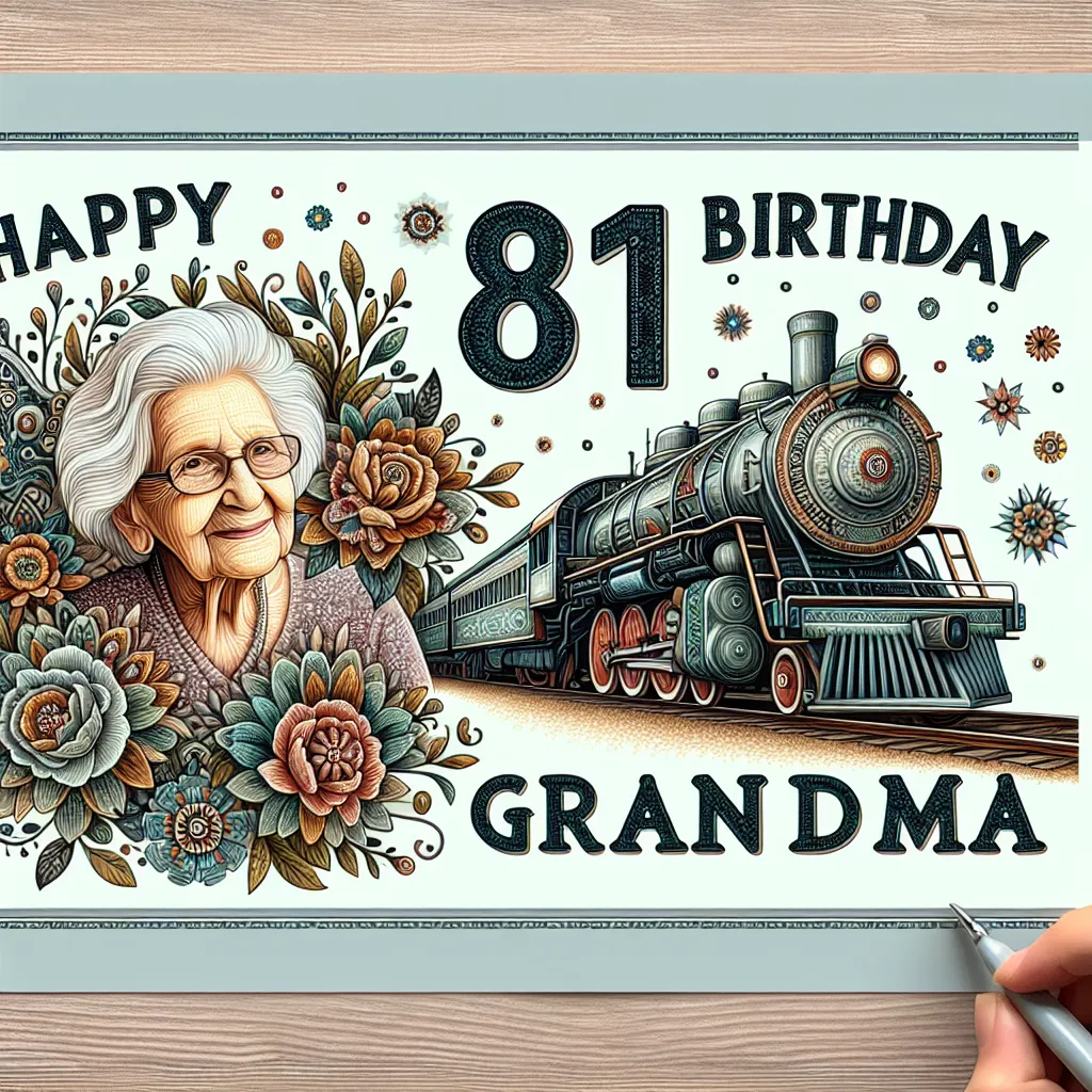 Happy 81st Birthday Grandma with Train Nature Floral Style