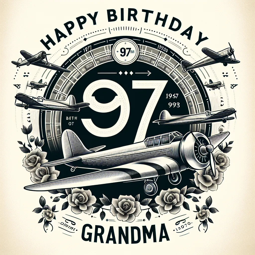 Happy 97th Birthday Grandma with Airplanes Elegant Classic Style