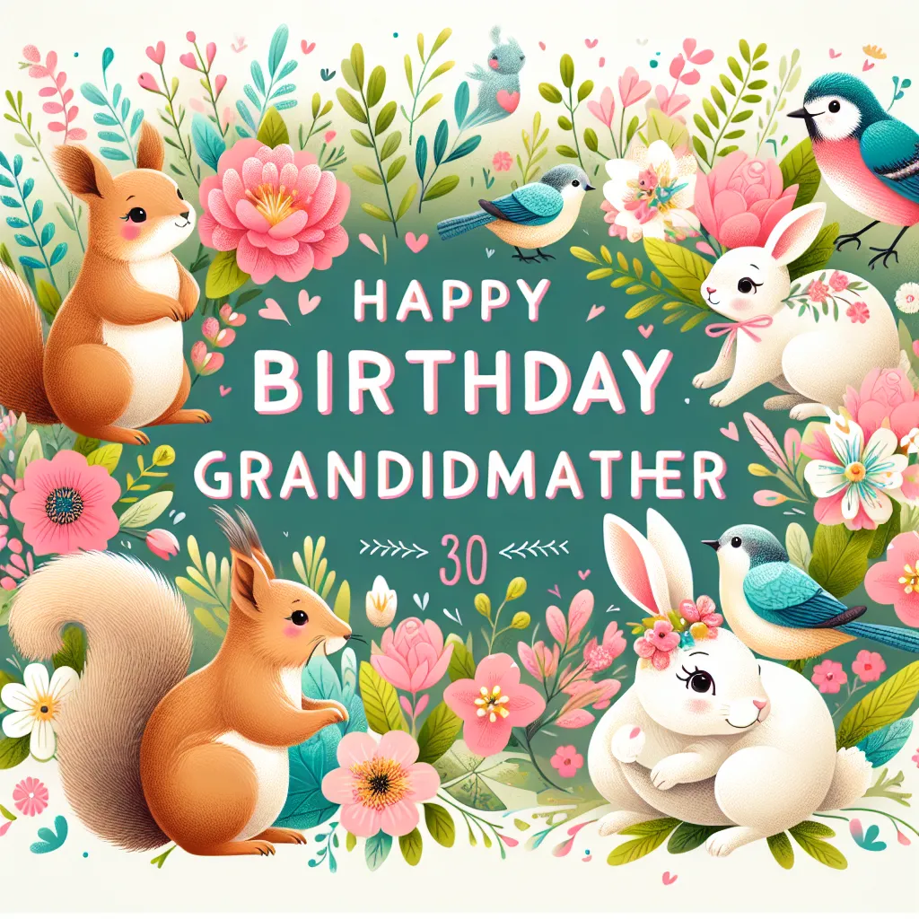 Happy 30th Birthday Grandmother with Cute Animals Nature Floral Style