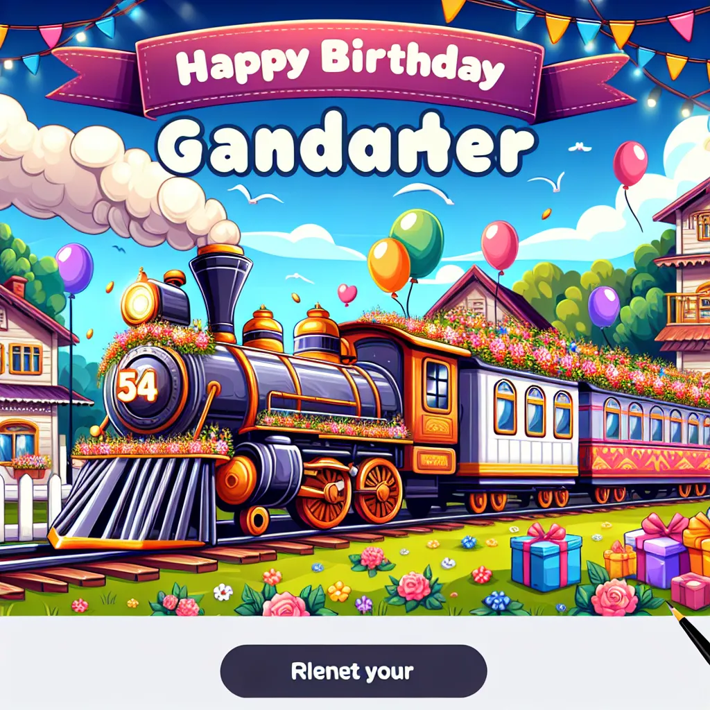 Happy 54th Birthday Grandmother with Train Illustration Cartoon Style