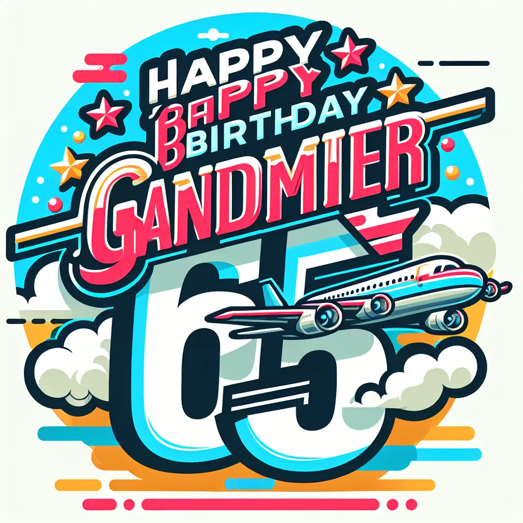 Happy 65th Birthday Grandmother with Airplanes Illustration Cartoon Style