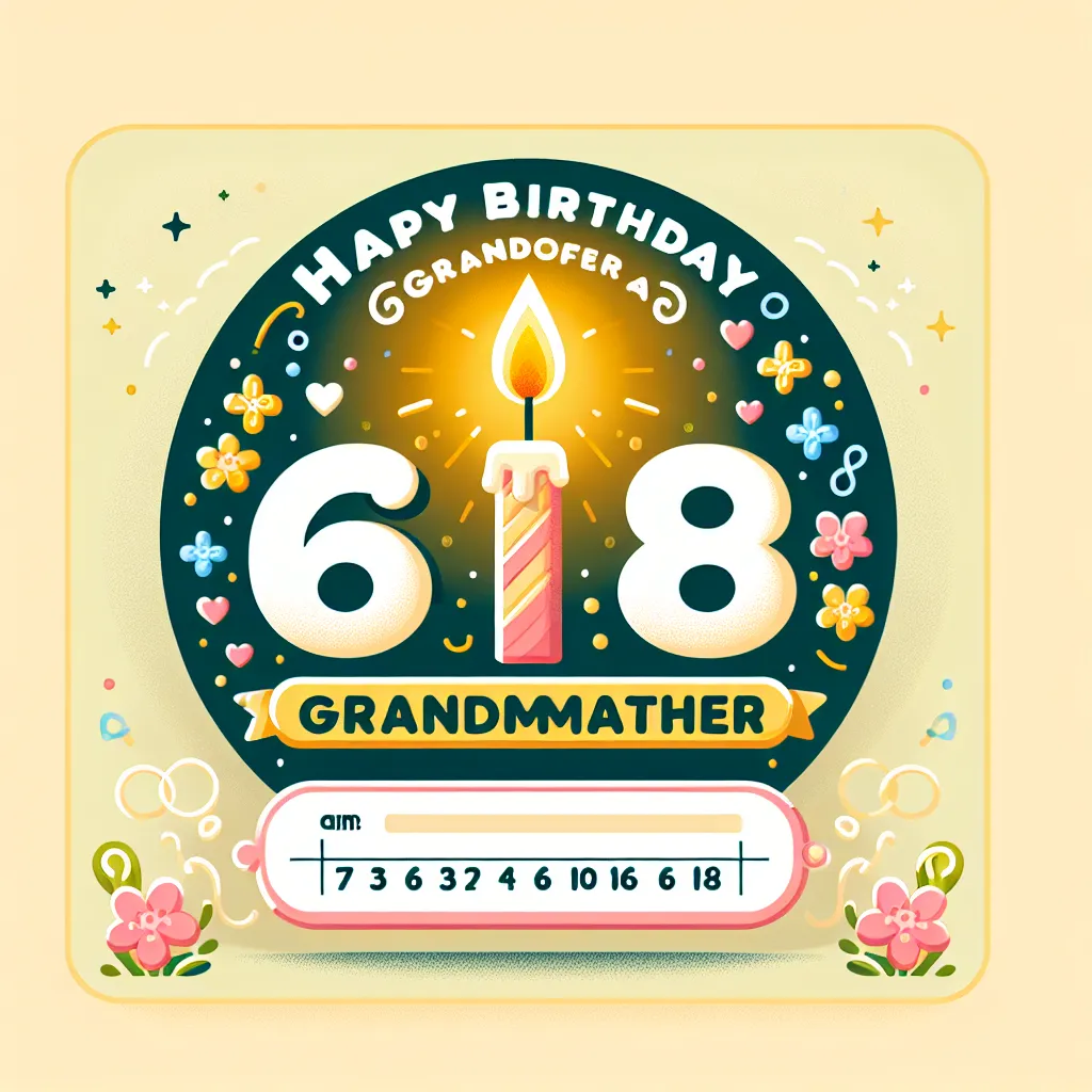 Happy 68th Birthday Grandmother with Candle Illustration Cartoon Style