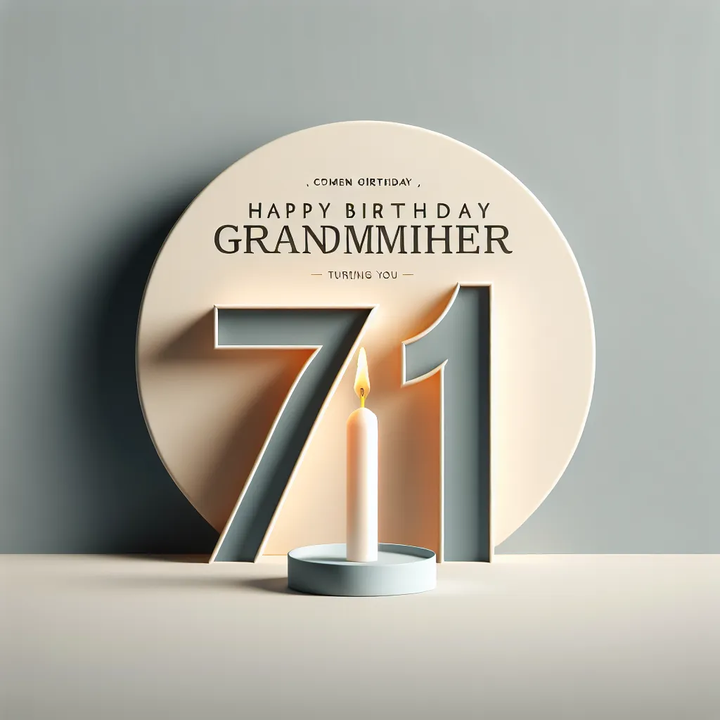 Happy 71st Birthday Grandmother with Candle Modern Minimalist Style
