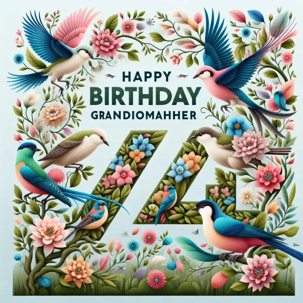 Happy 74th Birthday Grandmother with Birds Nature Floral Style