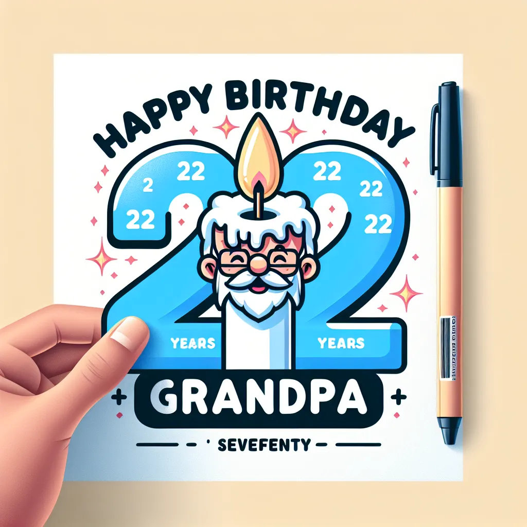 Happy 22nd Birthday Grandpa with Candle Illustration Cartoon Style