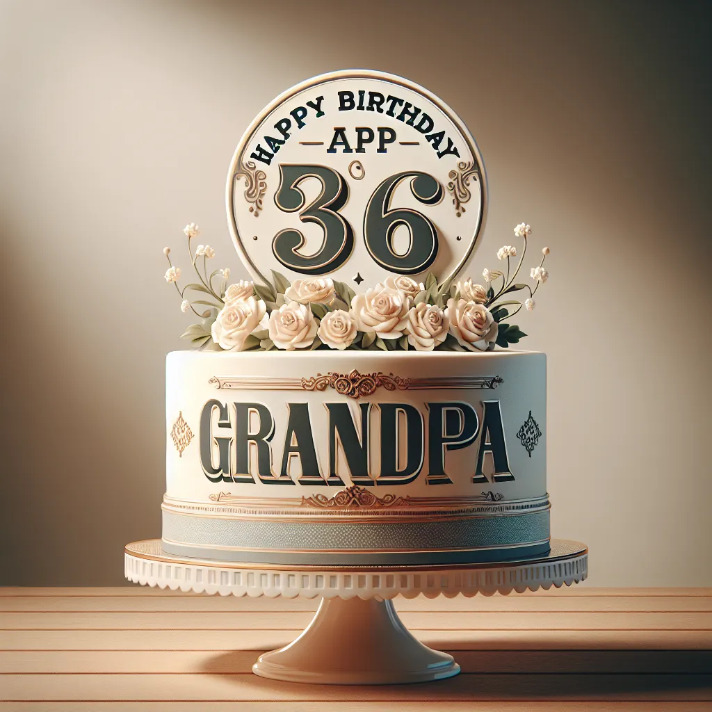 Happy 36th Birthday Grandpa with Cake Elegant Classic Style