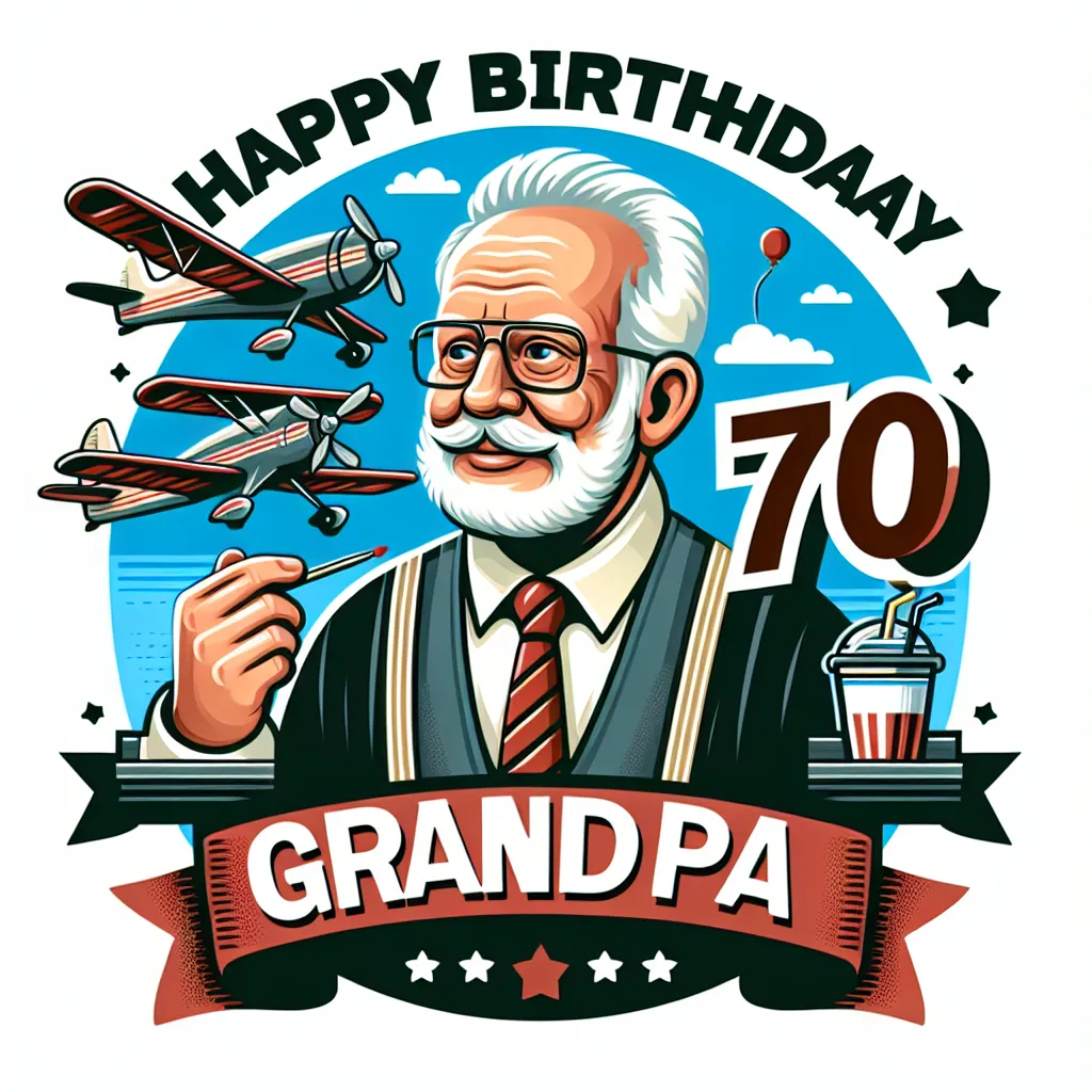 Happy 70th Birthday Grandpa with Airplanes Humorous Funny Style