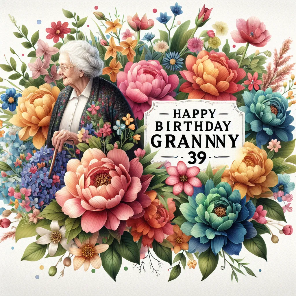 Happy 39th Birthday Granny with Flowers Watercolor Style