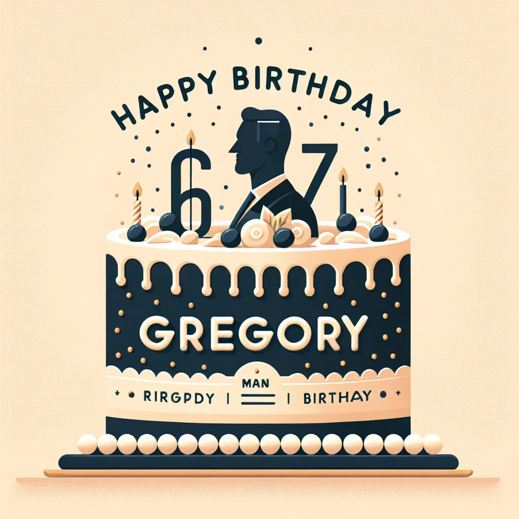 Happy 67th Birthday Gregory with Cake Modern Minimalist Style