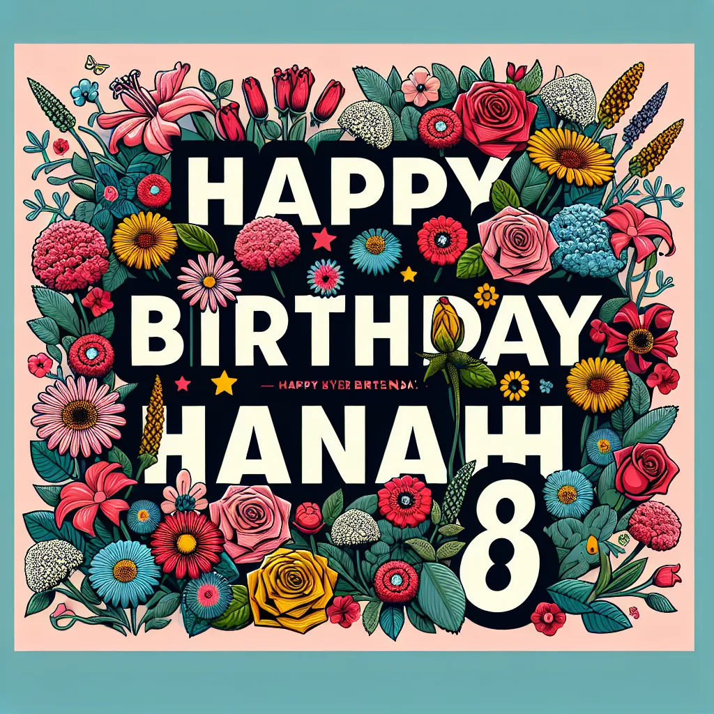 Happy 8th Birthday Hannah with Flowers Pop Art Style