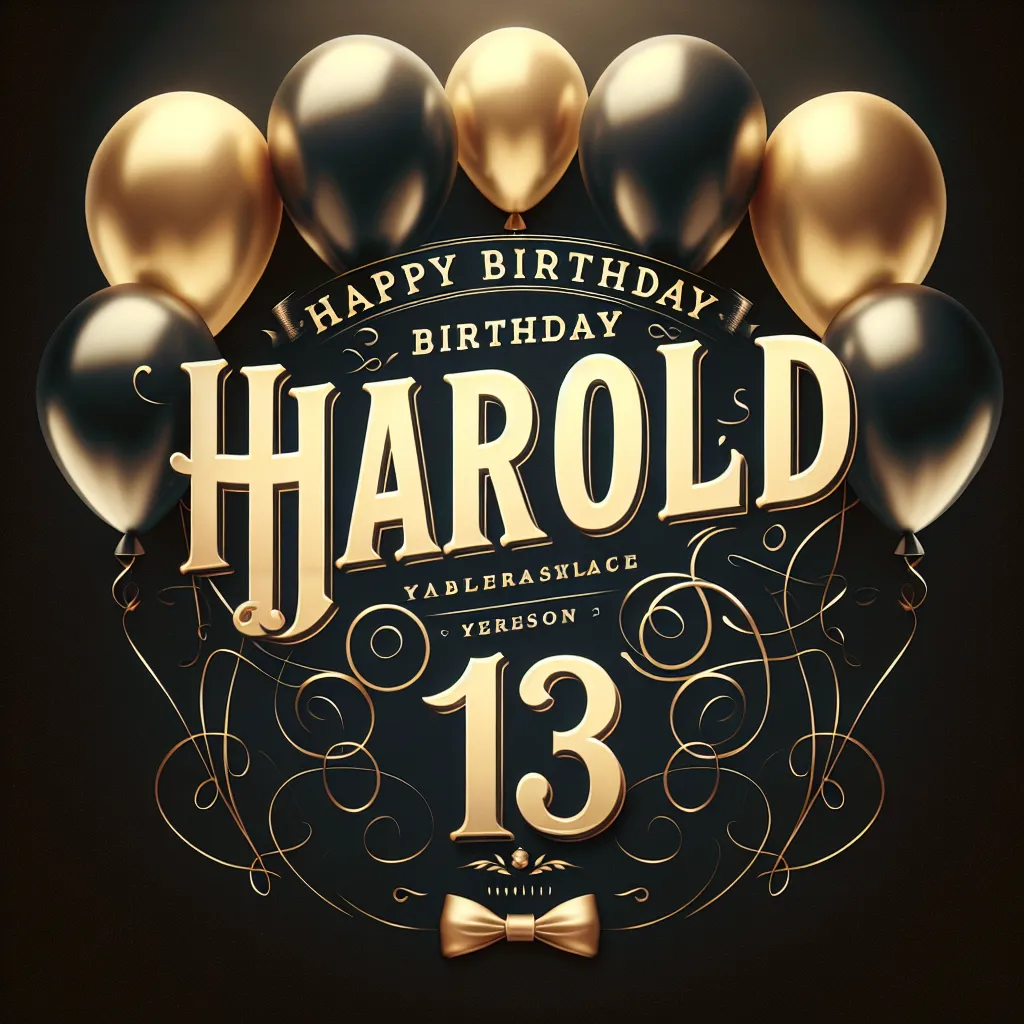 Happy 13th Birthday Harold with Balloon Elegant Classic Style