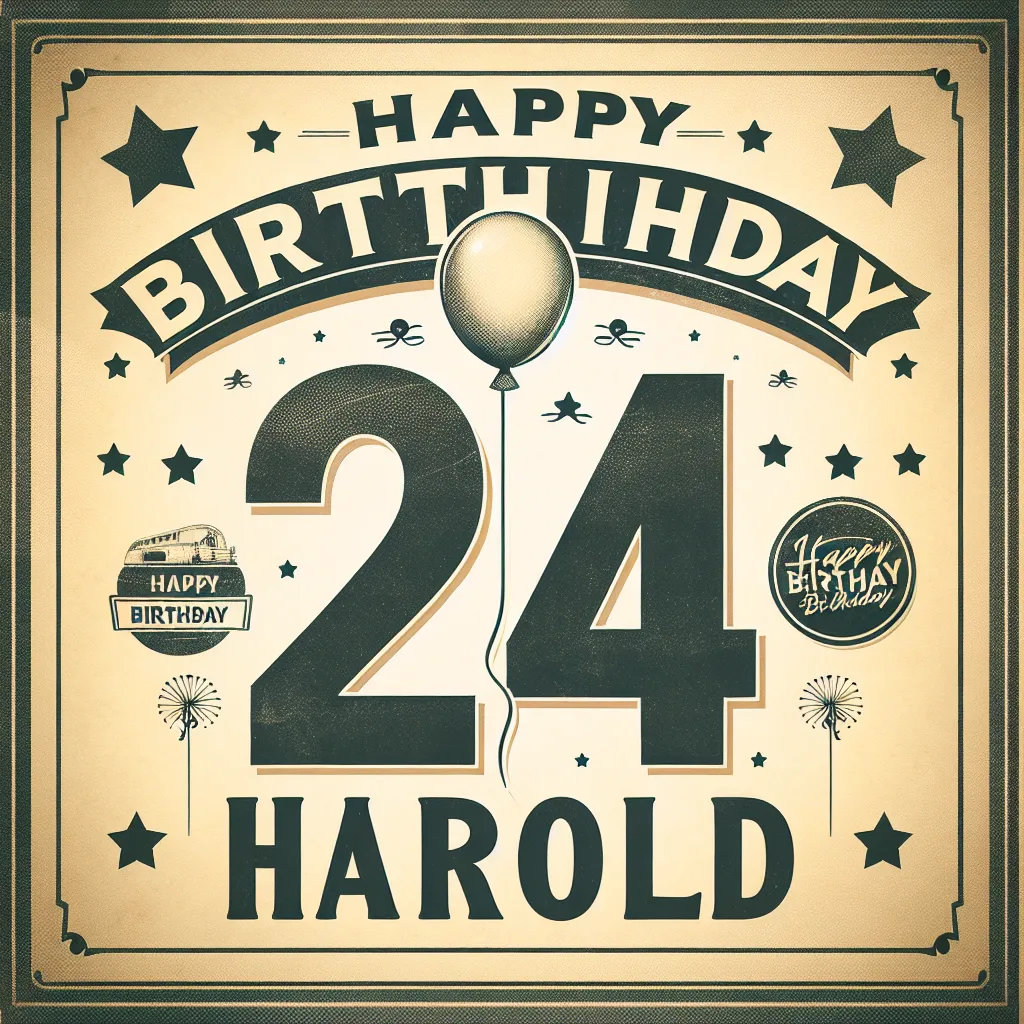 Happy 24th Birthday Harold with Balloon Vintage Nostalgic Style