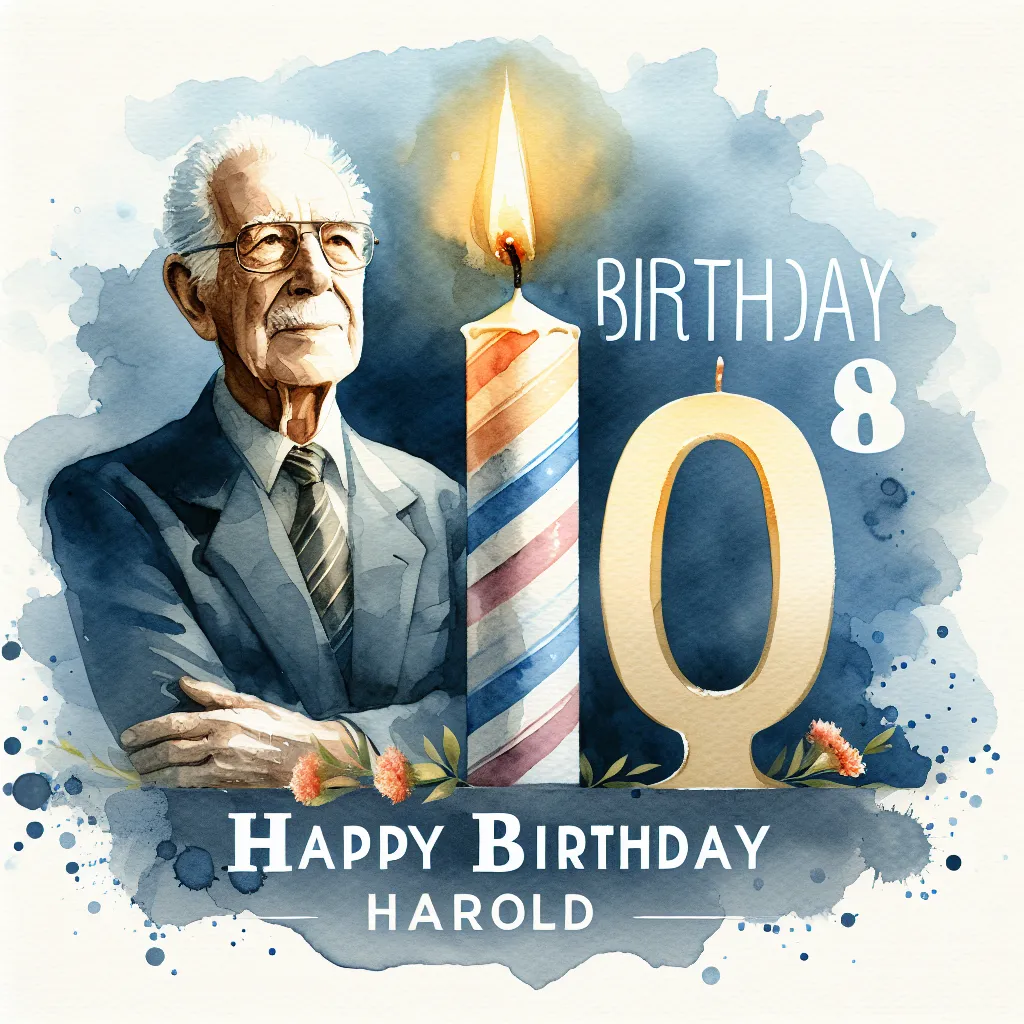Happy 80th Birthday Harold with Candle Watercolor Style