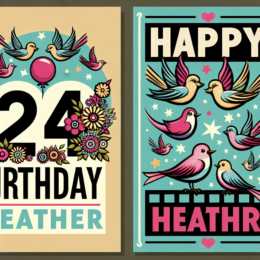 Happy 24th Birthday Heather with Birds Pop Art Style