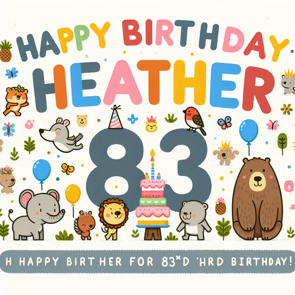 Happy 83rd Birthday Heather with Cute Animals Humorous Funny Style