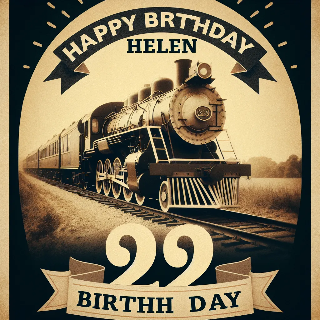 Happy 29th Birthday Helen with Train Vintage Nostalgic Style