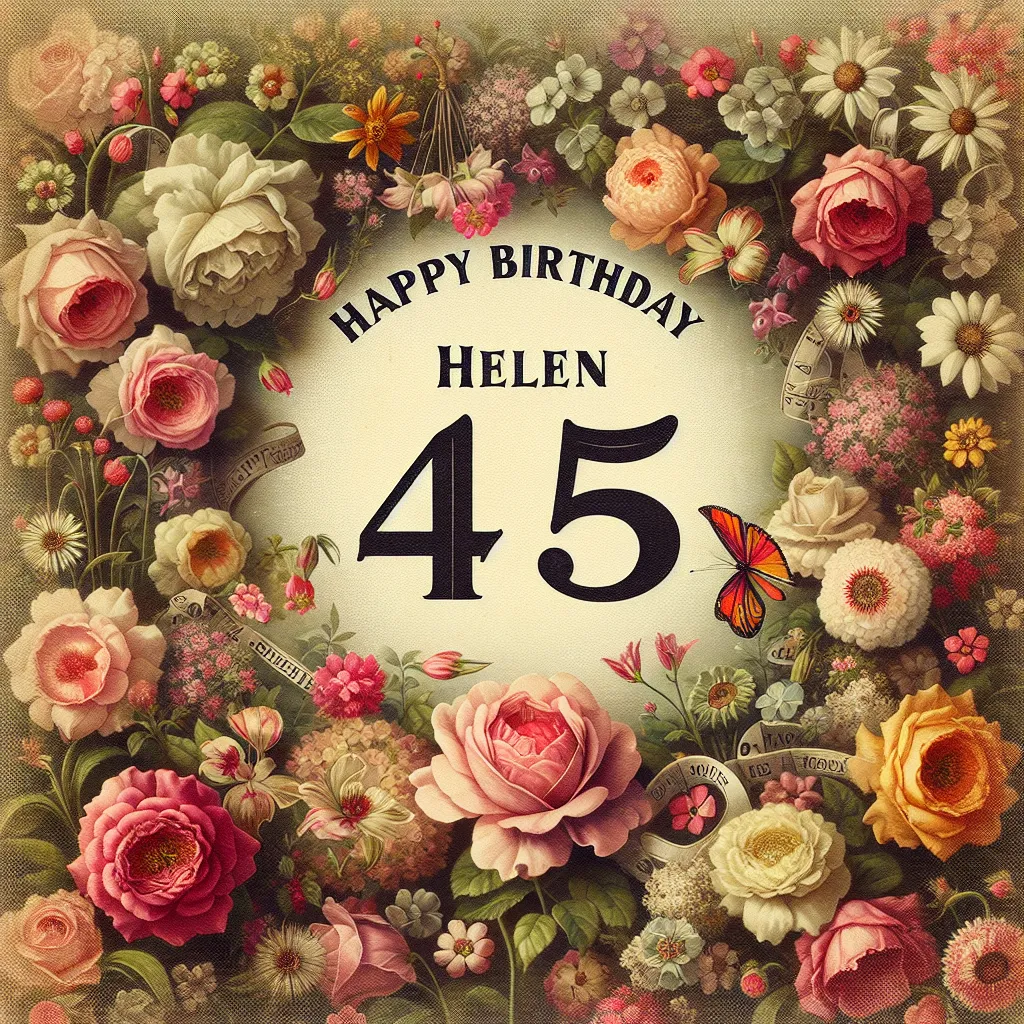 Happy 45th Birthday Helen with Flowers Vintage Nostalgic Style