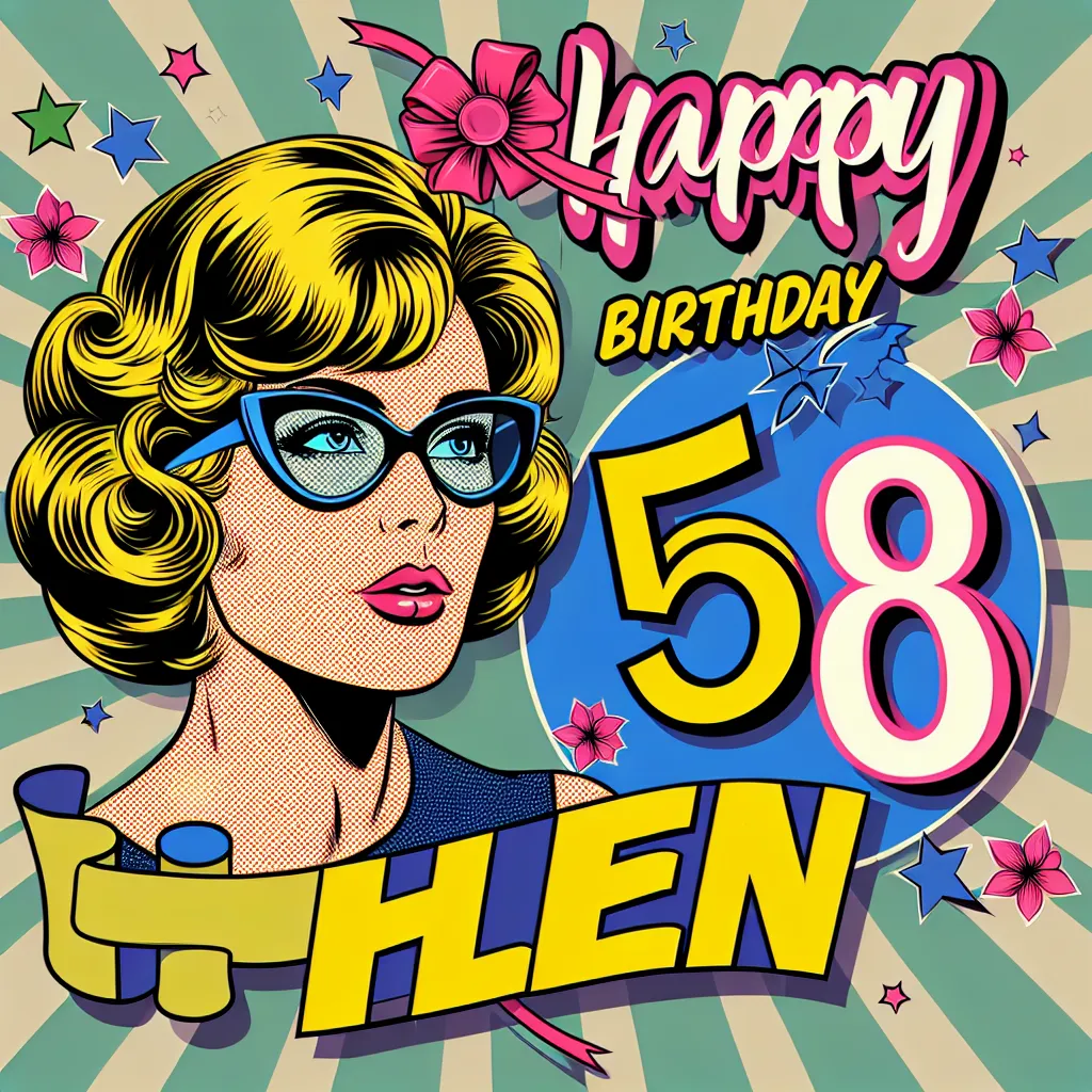 Happy 58th Birthday Helen with Ribbon Pop Art Style