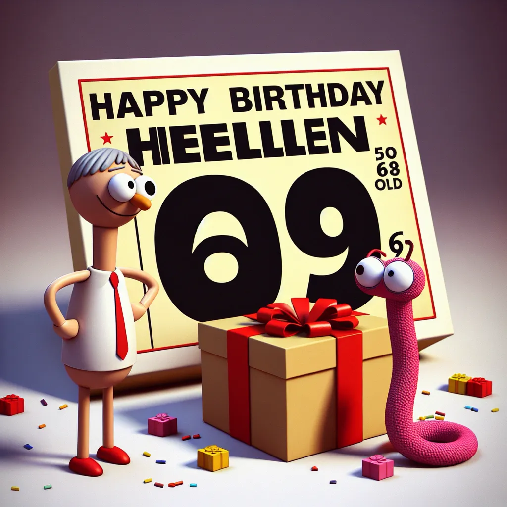 Happy 69th Birthday Helen with Gift Humorous Funny Style