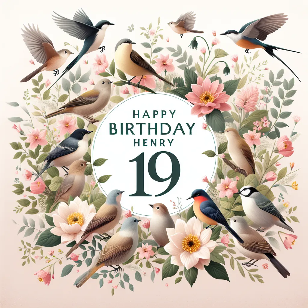 Happy 19th Birthday Henry with Birds Nature Floral Style