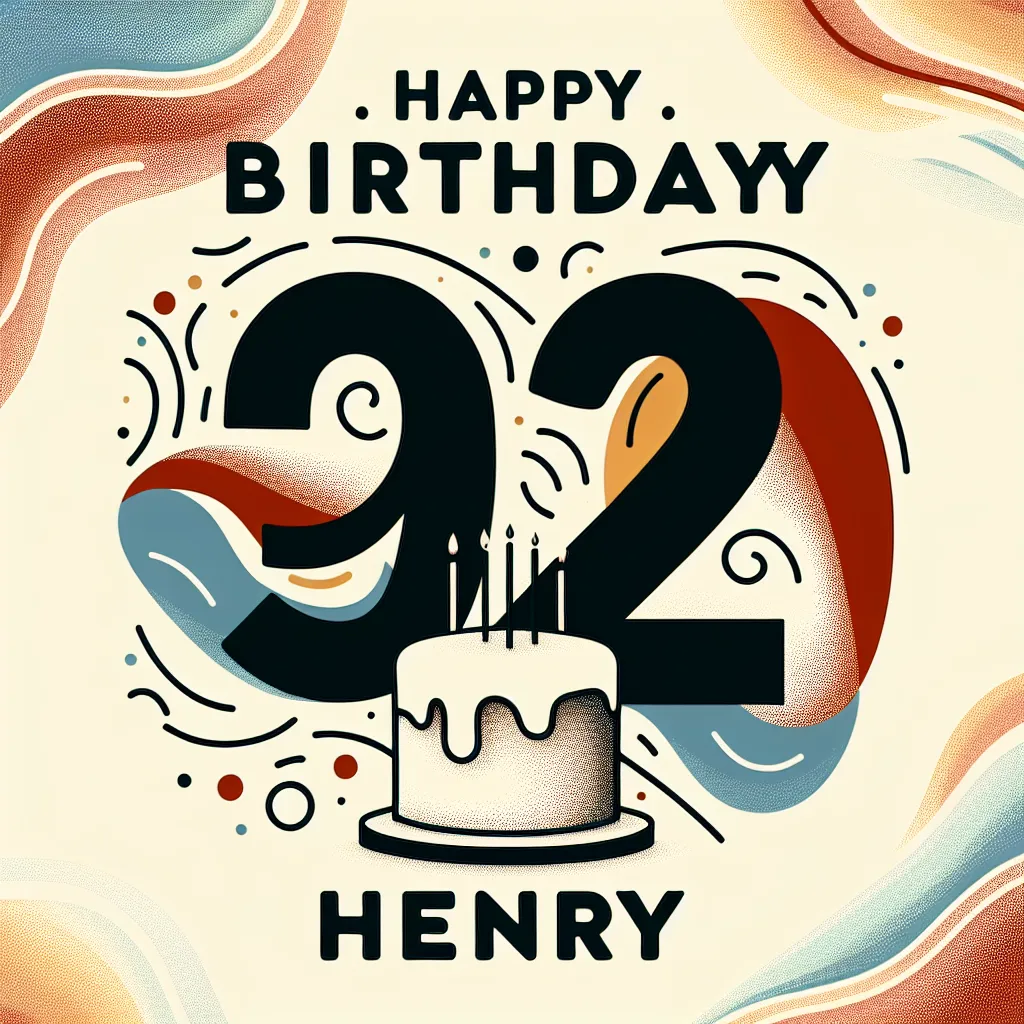 Happy 92nd Birthday Henry with Cake Abstract Art Style