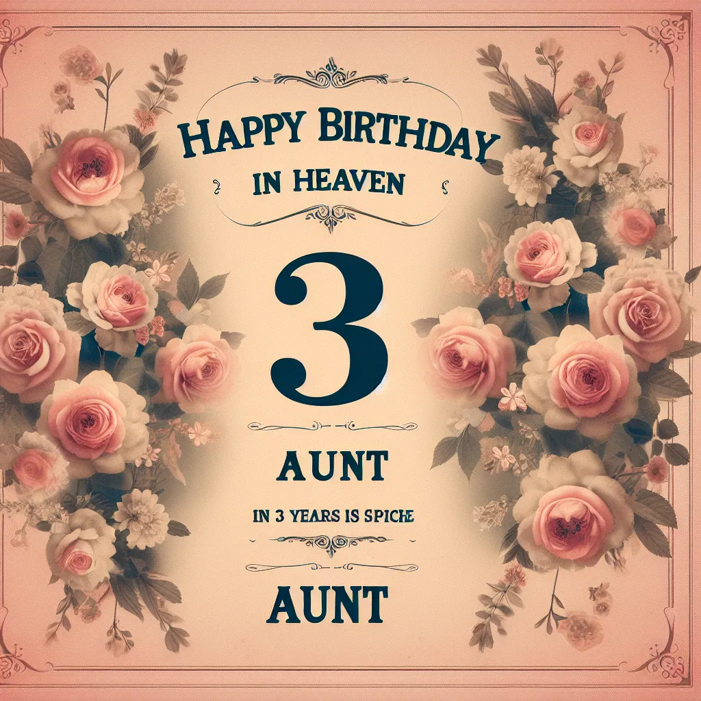 Happy 3rd Birthday In Heaven Aunt with Flowers Vintage Nostalgic Style