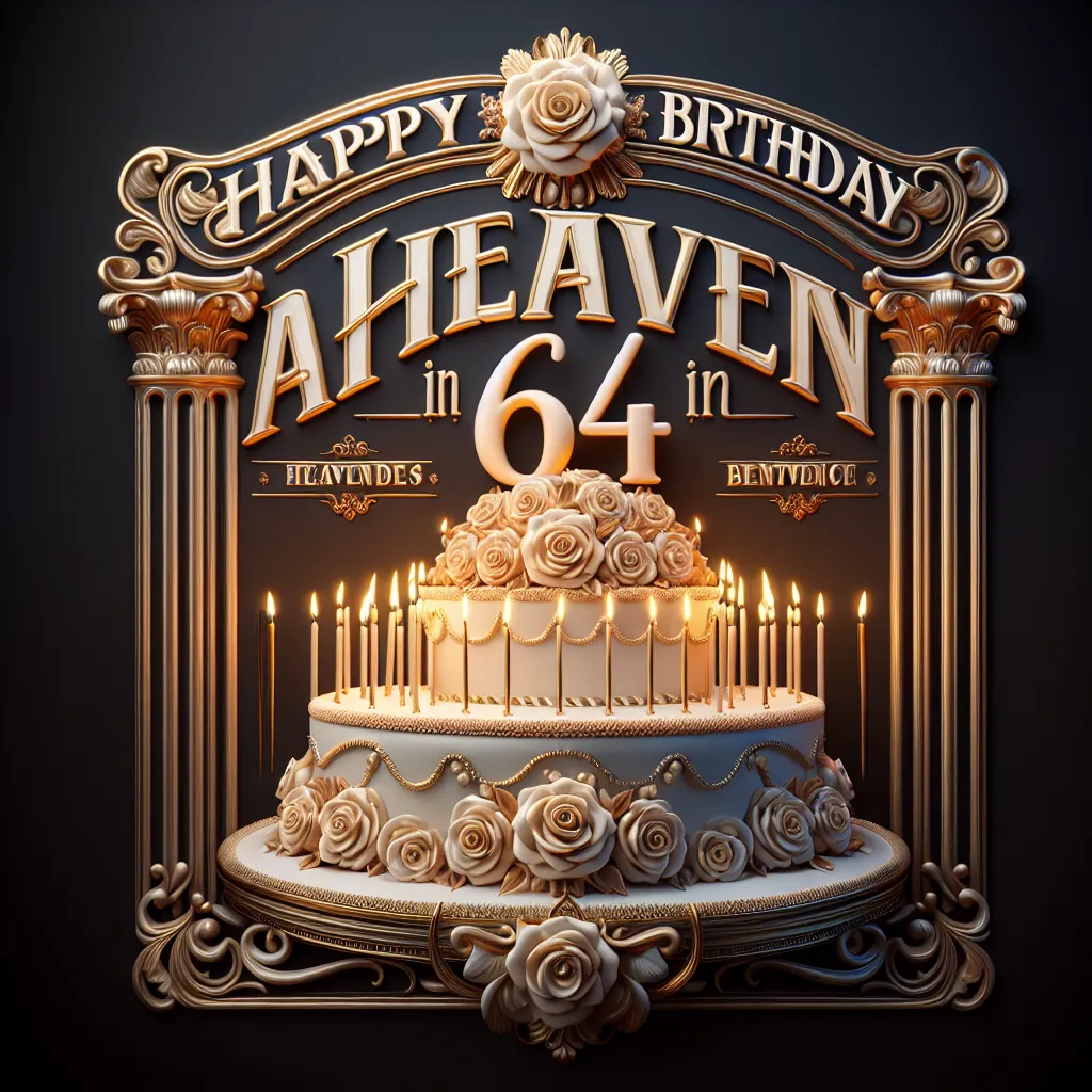 Happy 64th Birthday In Heaven Aunt with Cake Elegant Classic Style