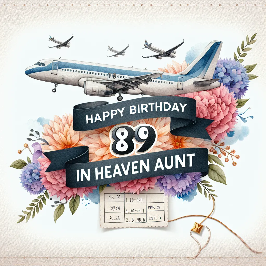 Happy 89th Birthday In Heaven Aunt with Airplanes Watercolor Style