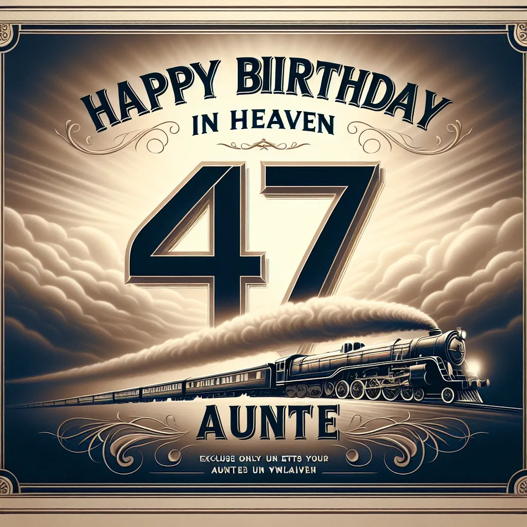Happy 47th Birthday In Heaven Auntie with Train Elegant Classic Style