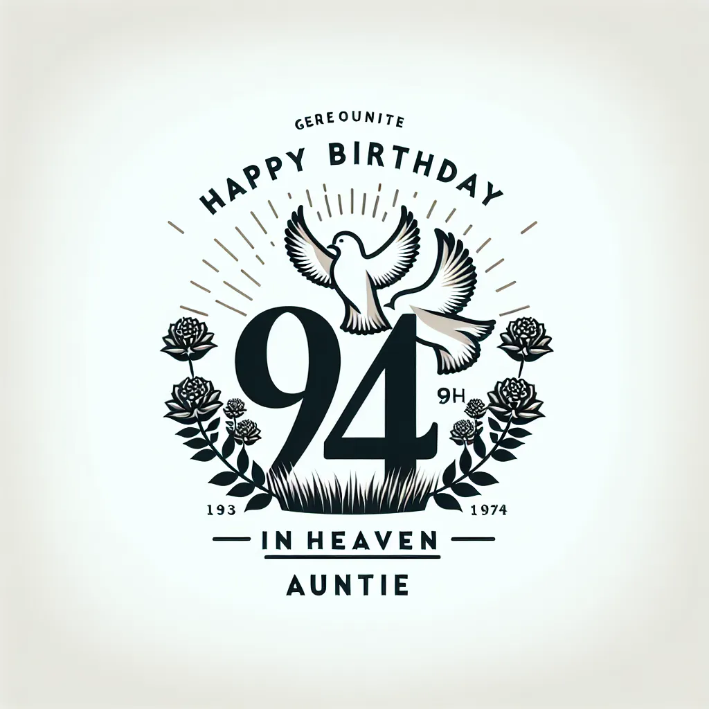 Happy 94th Birthday In Heaven Auntie with Birds Modern Minimalist Style