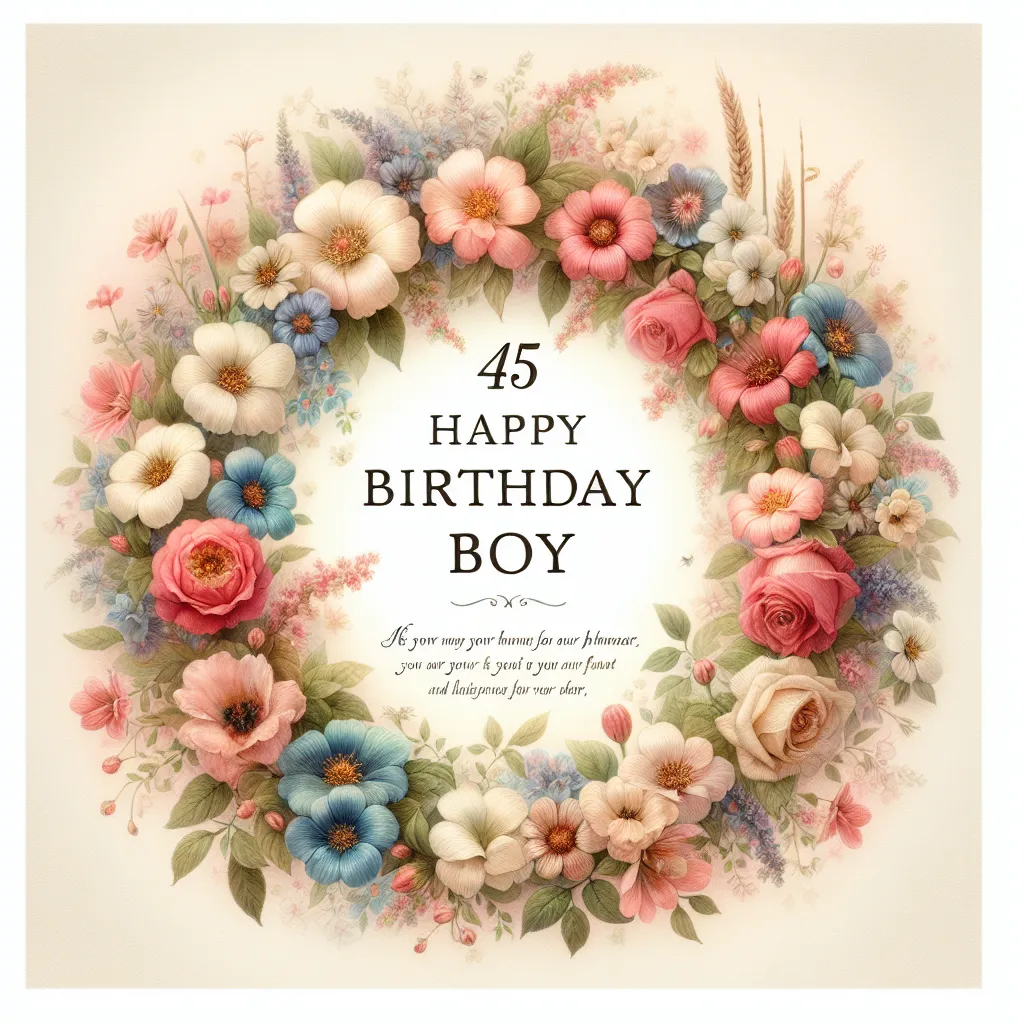 Happy 45th Birthday In Heaven Boy with Flowers Watercolor Style