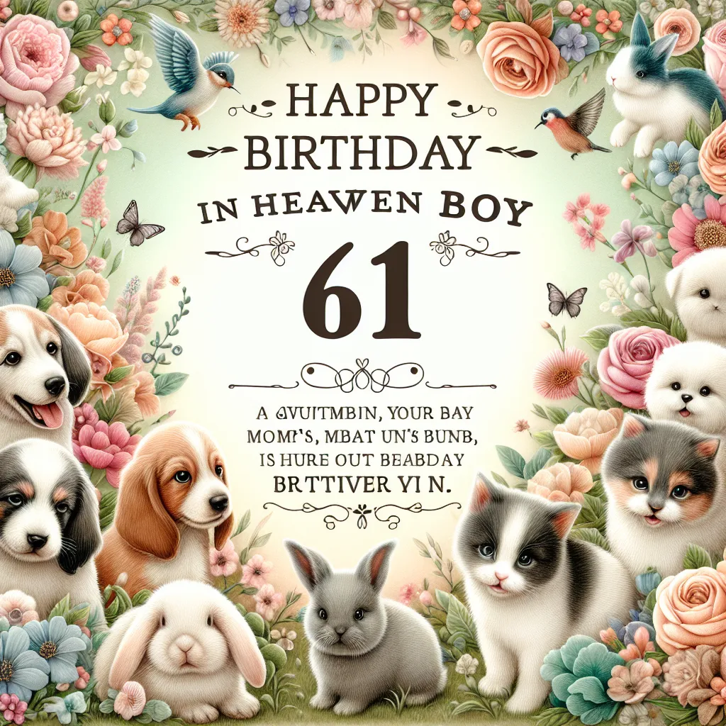 Happy 61st Birthday In Heaven Boy with Cute Animals Nature Floral Style