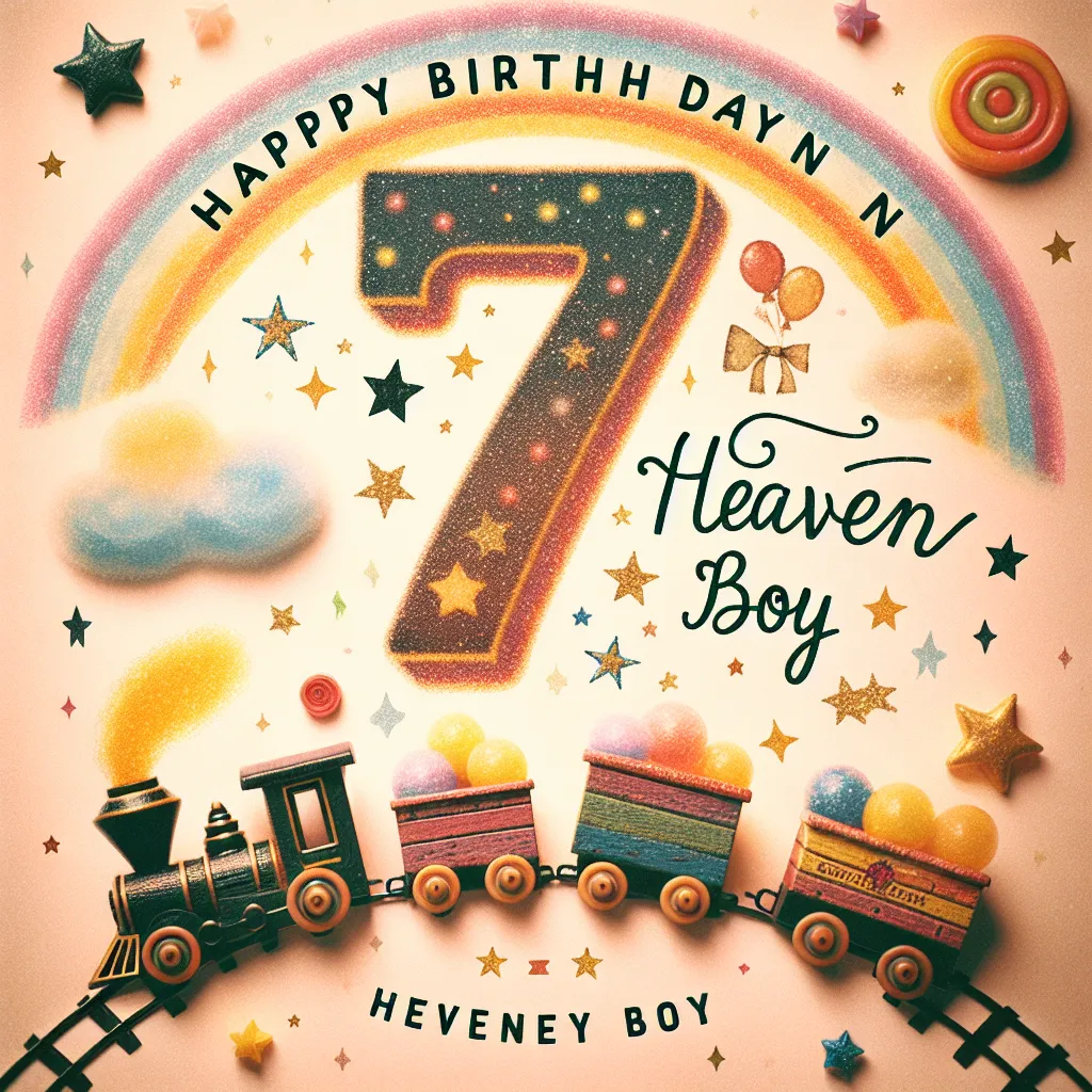 Happy 7th Birthday In Heaven Boy with Train Handcrafted DIY Style